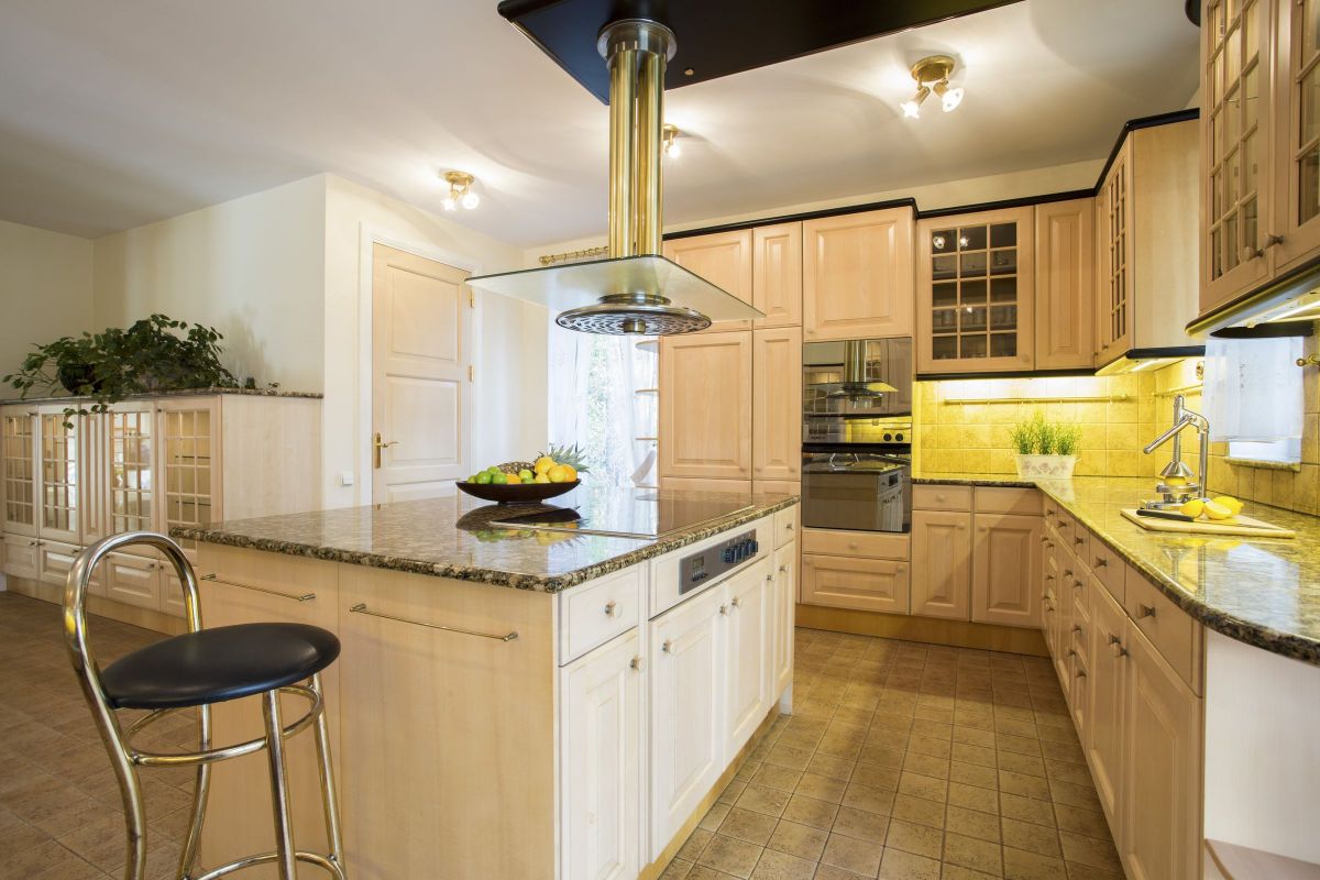 Golden Yellow Glorious Custom Kitchen Cabinets for a Dining Space