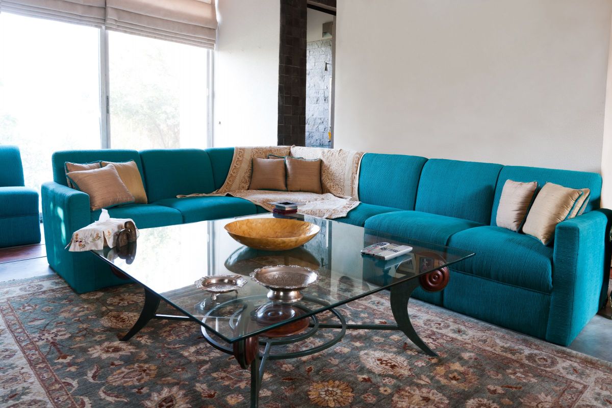 Turquoise Couch in Living Room