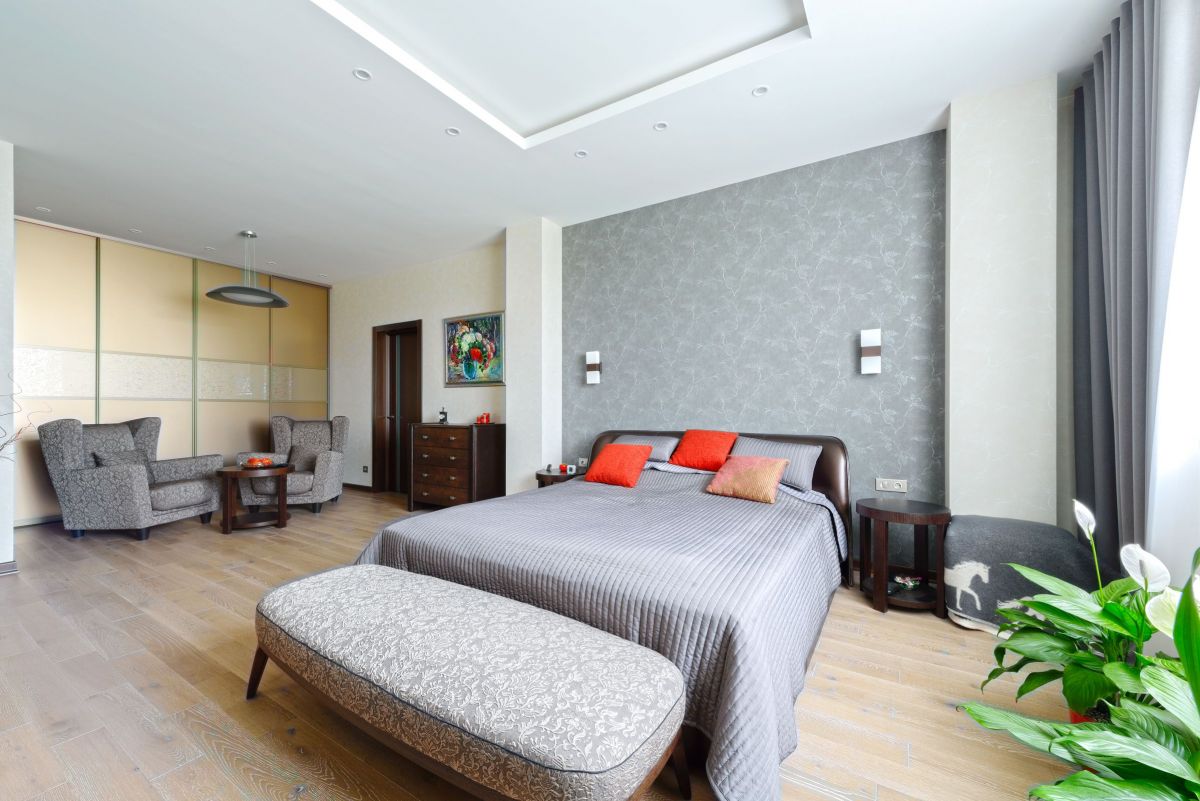 Comforting Grey-Purple Bedroom Style with Matching Custom Furniture