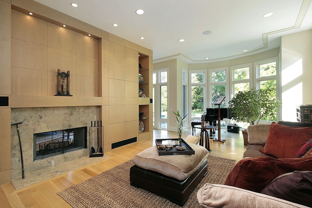 Block Tile Fireplace and Wall Mantle