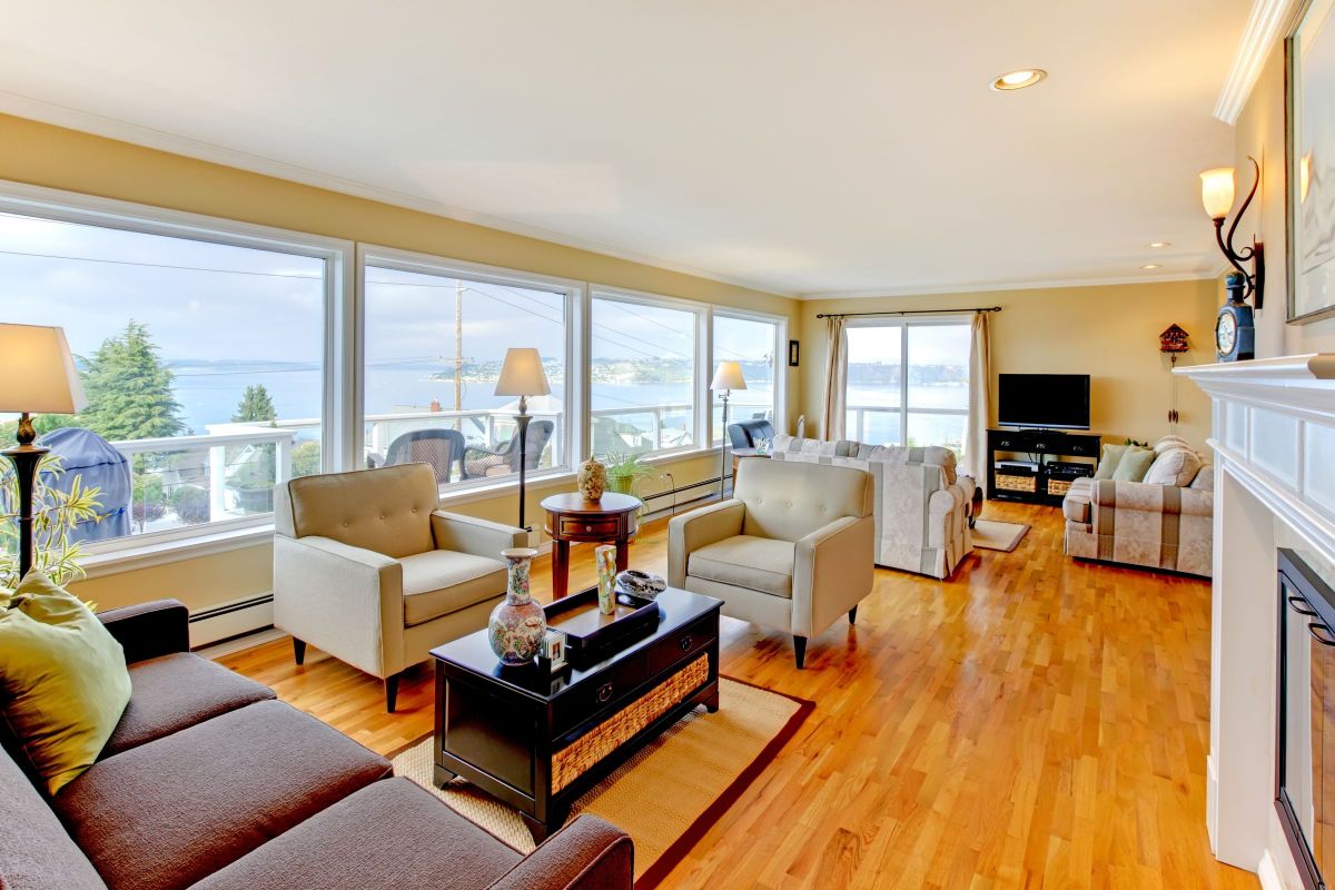 Golden Yellow Layout for an Open Living Room 