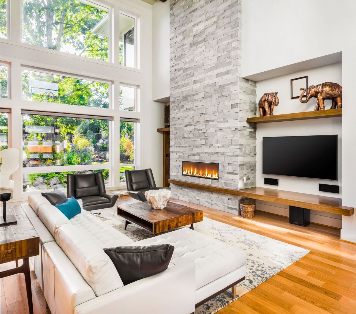 Grand Custom Sleek Natural Stone Fireplace Mantle