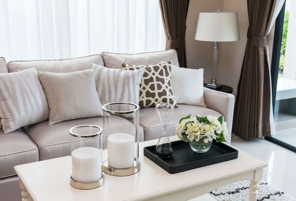 Contemporary Living Room Approach with Tan Furniture