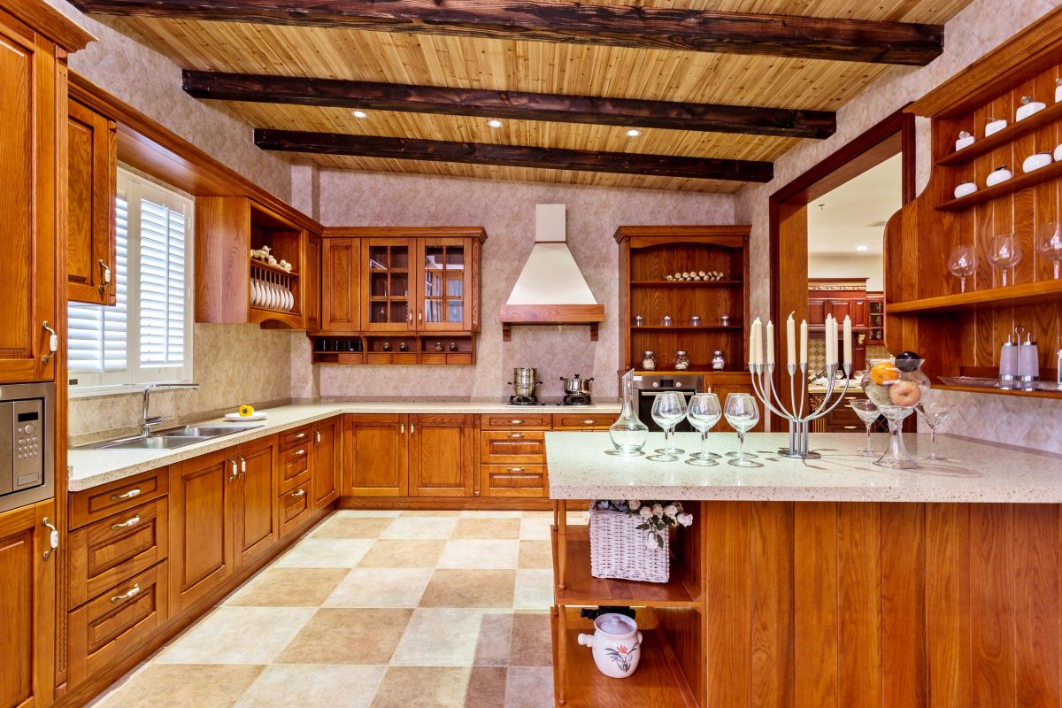 Wooden Beam Ceiling for a Kitchen
