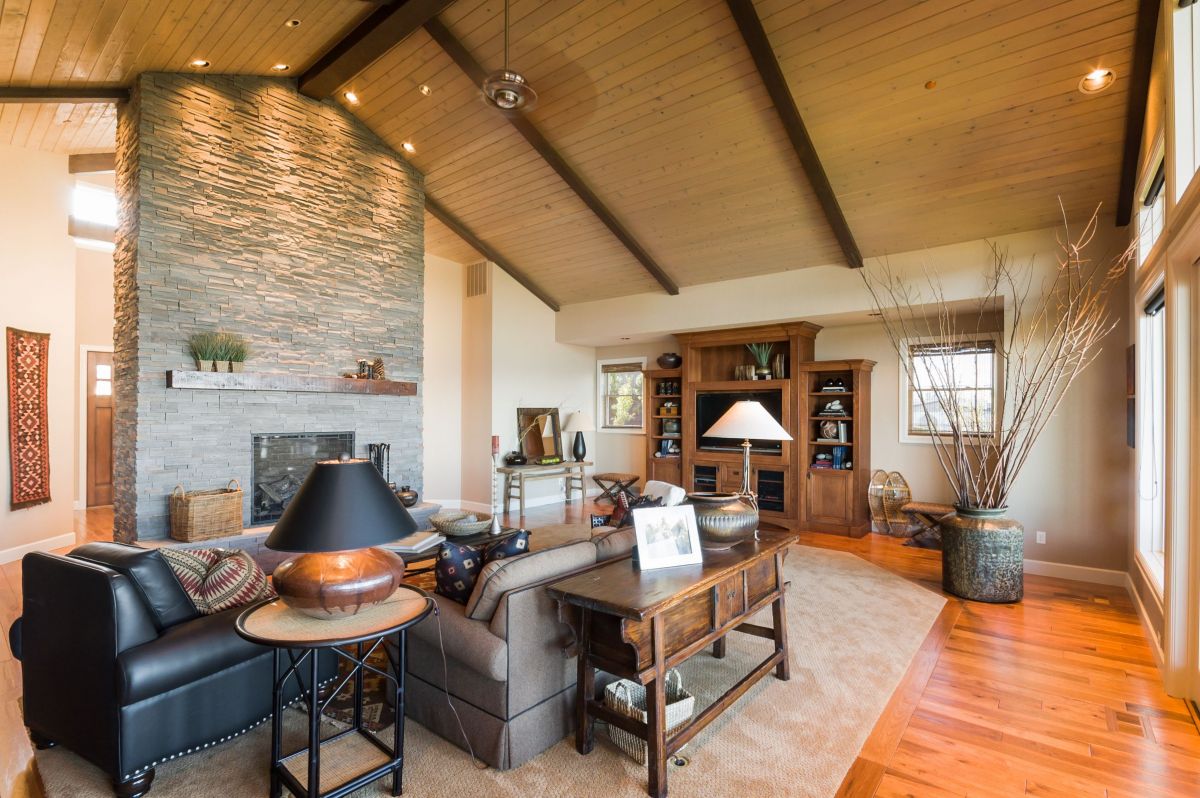 Centerpiece Fireplace Mantle in a Living Room