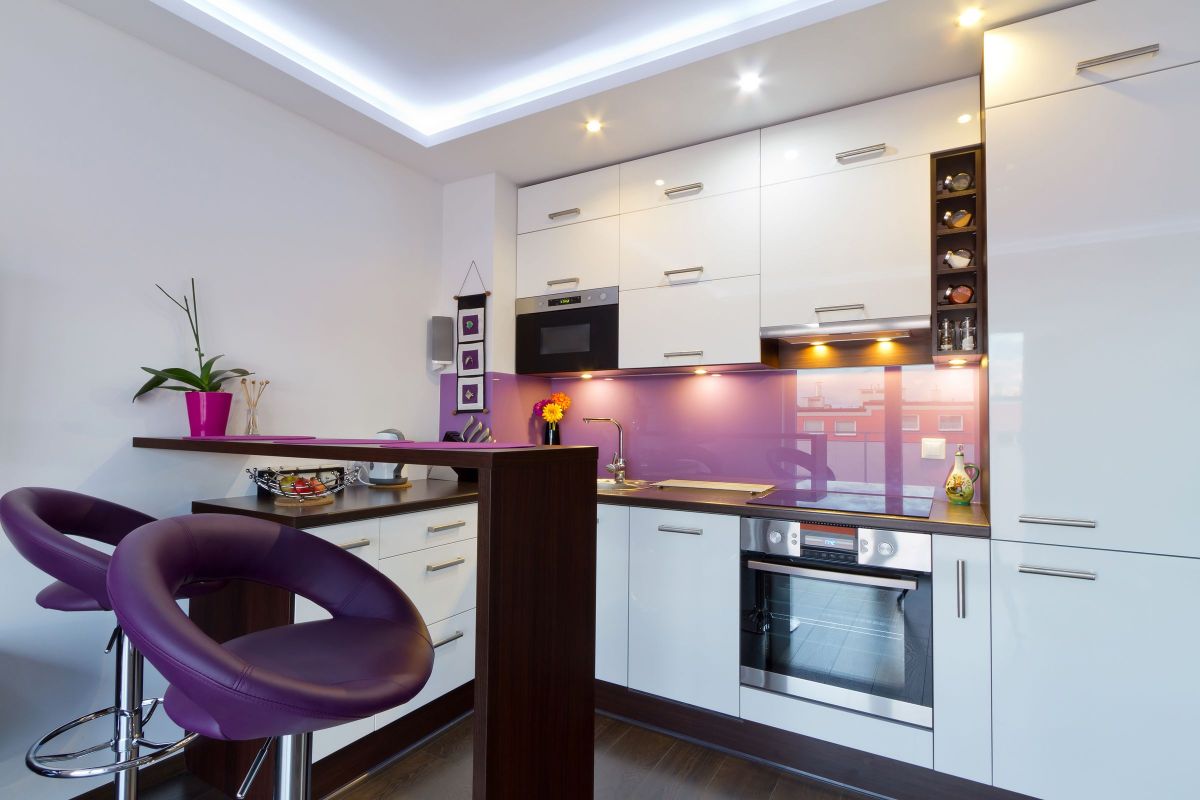 Modern Custom Purple Color Scheme for a Kitchen