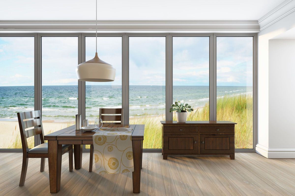 Oceanic Wide open View for a Simple Wooden Dining Room Set