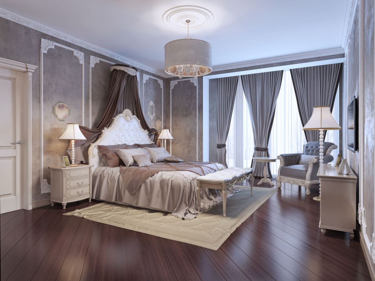 Purple and Tan Sophisticated Bedroom Interior Look