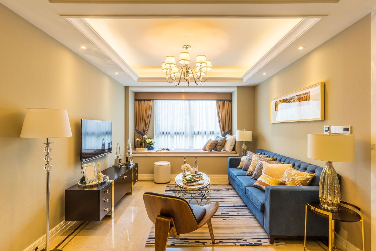 Yellow and Blue Living Room Entertainment System 
