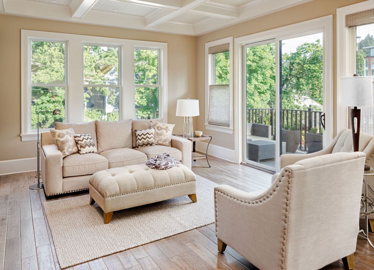 Tan Velvety Comfortable Sofas in a Sunroom
