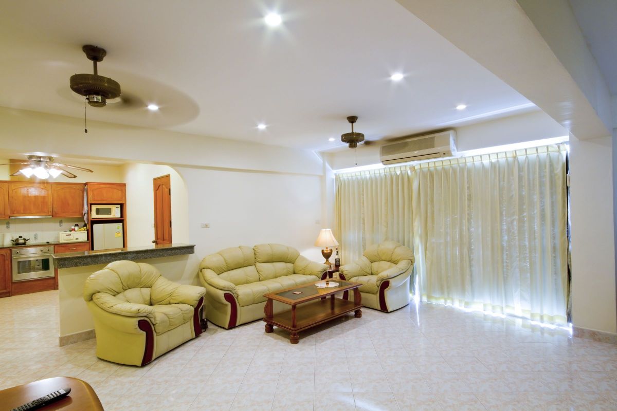 Yellow Golden Furniture and Curtain Set for a Living Room