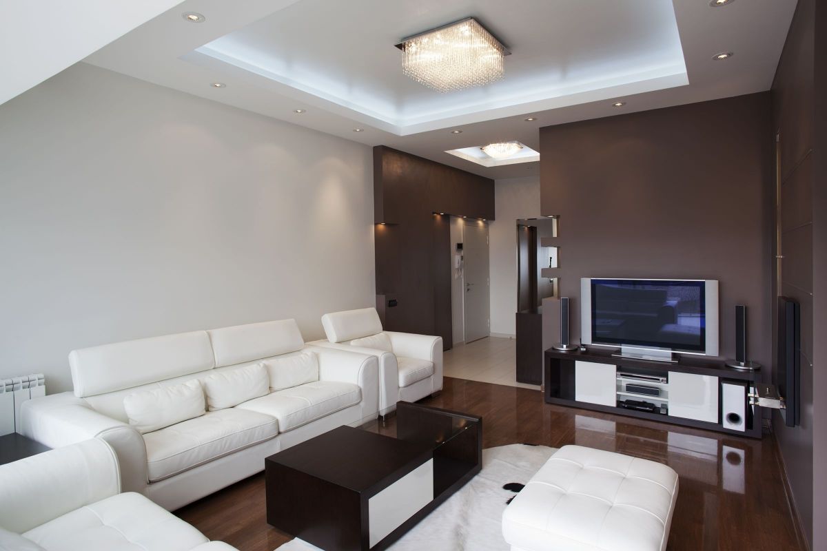 Wooden and White look for a Living Room Home Entertainment Center