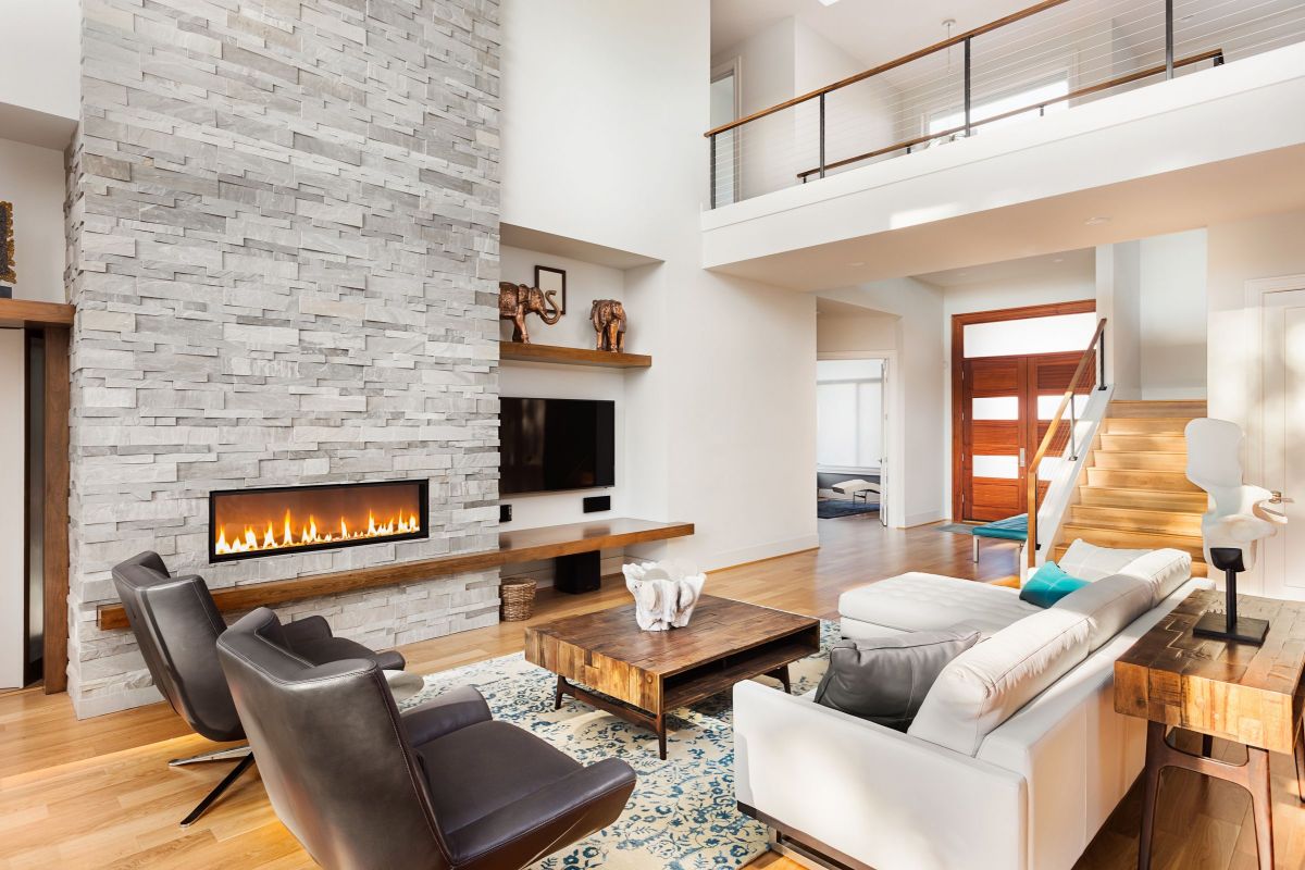 White Natural Stone Slate Fireplace