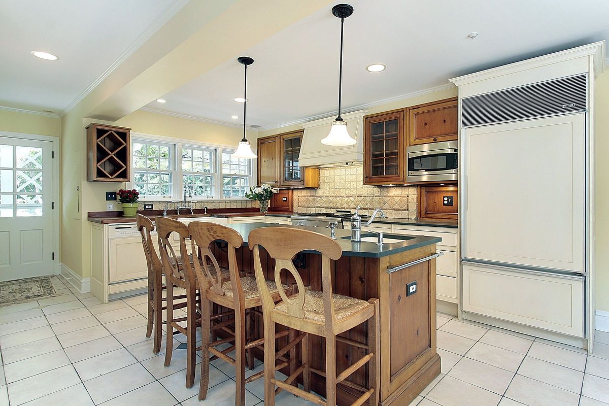 Small Custom Wooden Table Island in the Kitchen