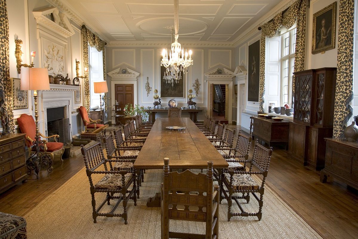 Lavish, Ornate Dining Room Table with Chandelier 