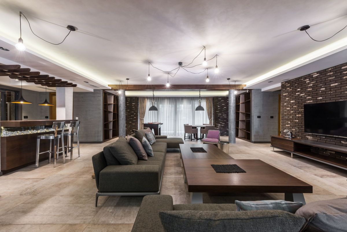 Natural Stone Brick Wall Home Entertainment Theater Living Room