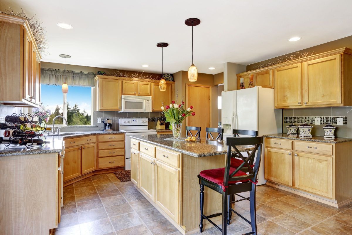 Beautiful Wooden Cabinets and Natural Stone Granite Countertops