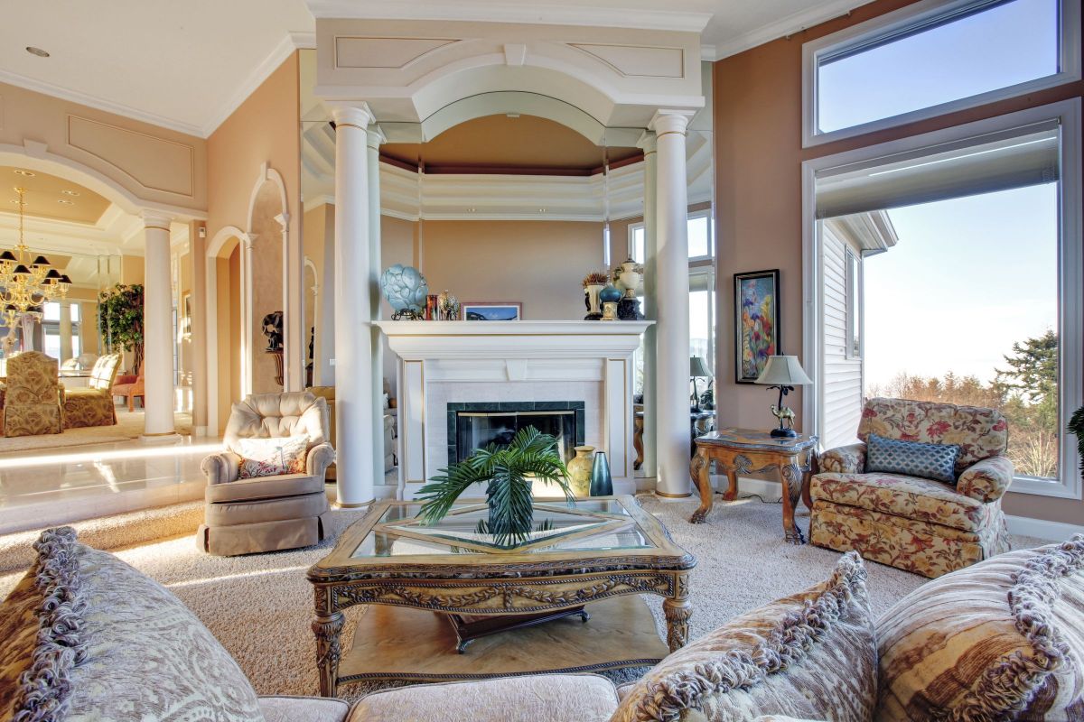 White Marble Grand Fire Mantle in the Living Room