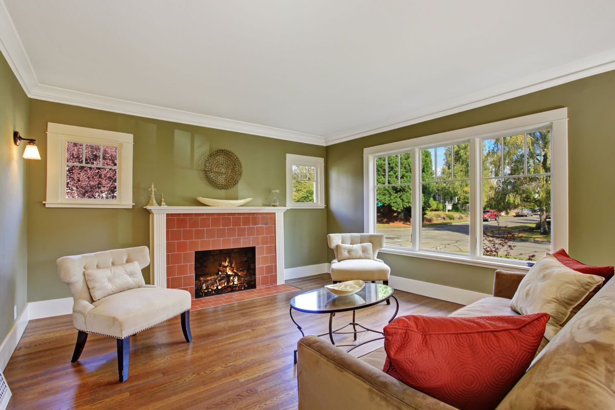 Cozy Green Fireplace in the Living Room