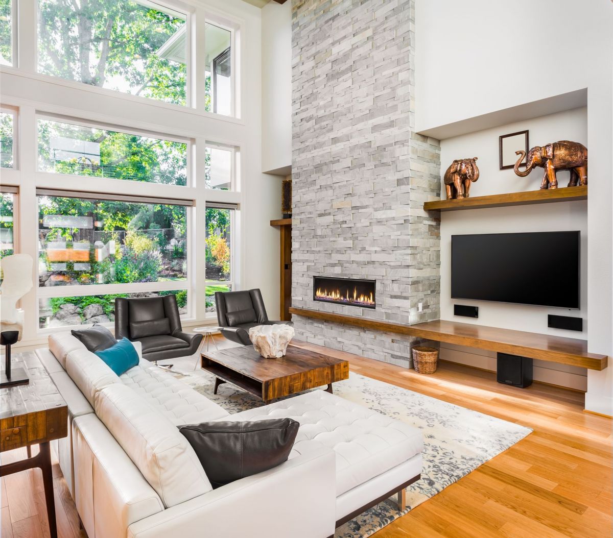 Cozy Home Theater System with a Fireplace