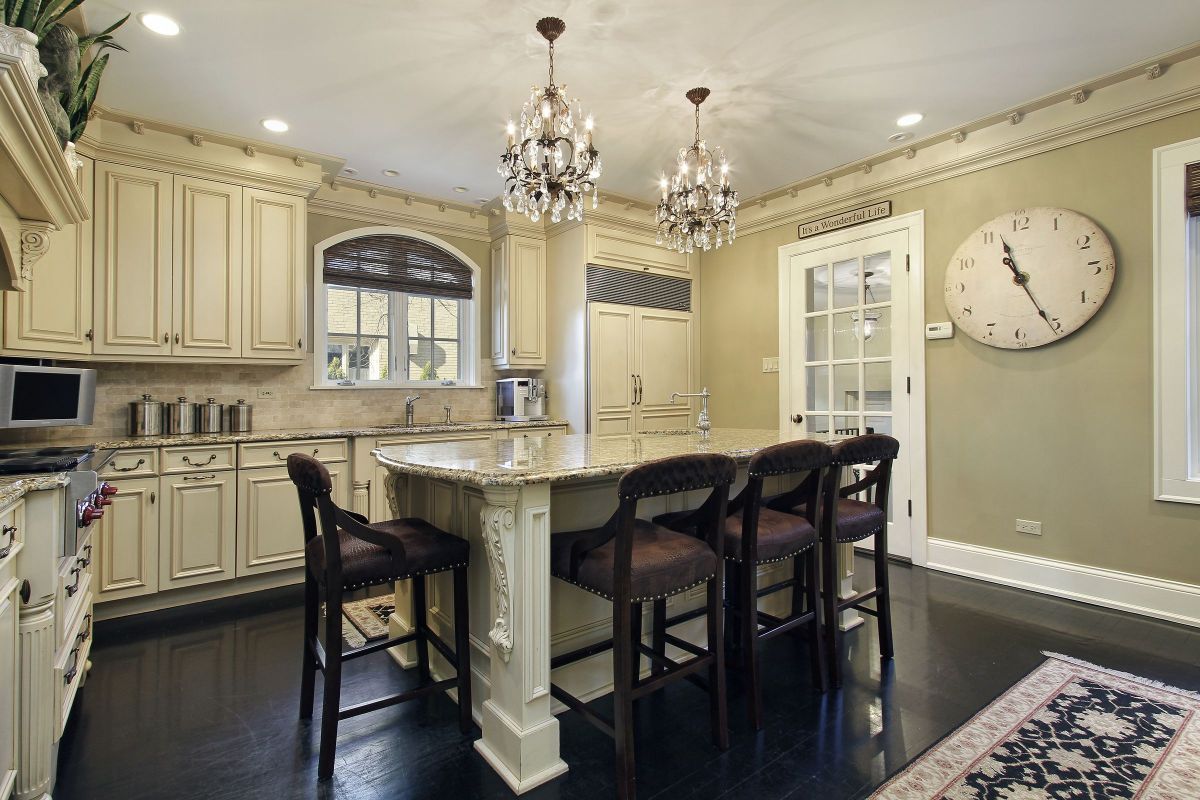 Classical Chandelier Style White Ornate Kitchen