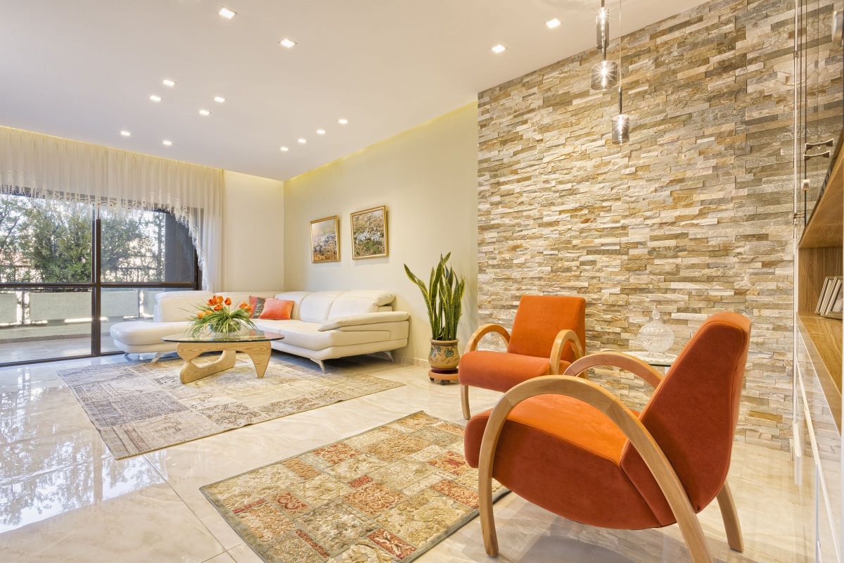 Golden Yellow Brick Slated Living Room
