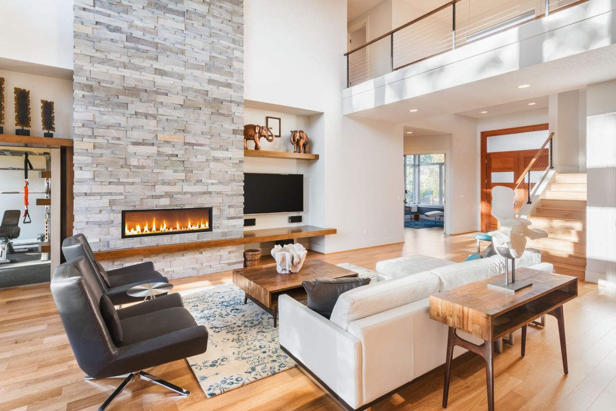 Well Lit Fireplace for a Living Room