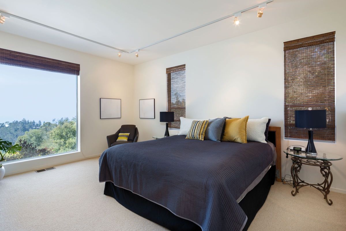 Track Lighting Masterpiece for a Blue/White Bedroom