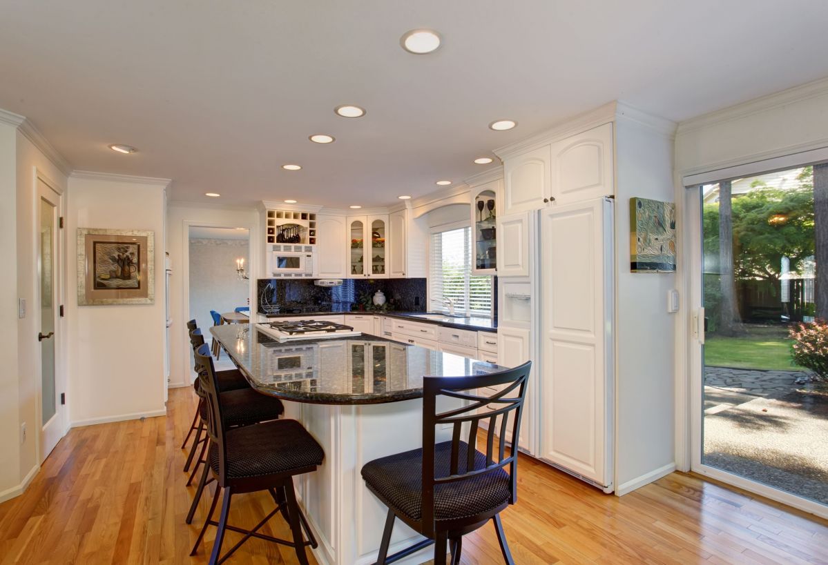 Black Beautiful Granite Kitchen Countertops and Bar Style Seating