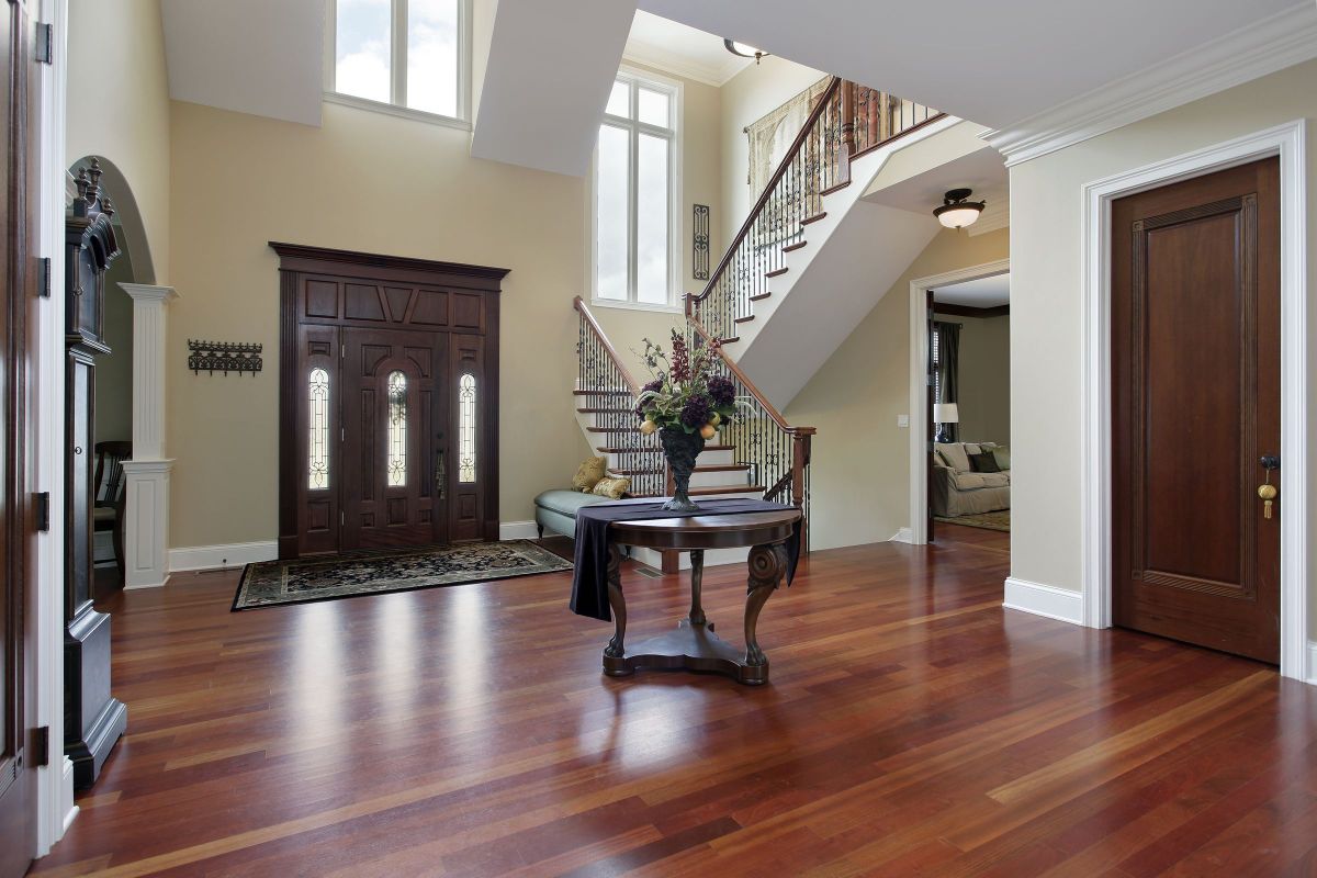 Dark Hardwood Flooring and Front Door 