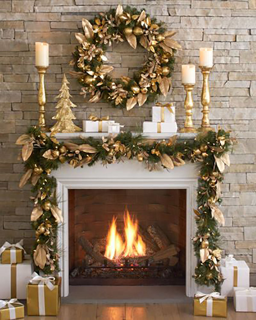 Golden Mantel Christmas Decor