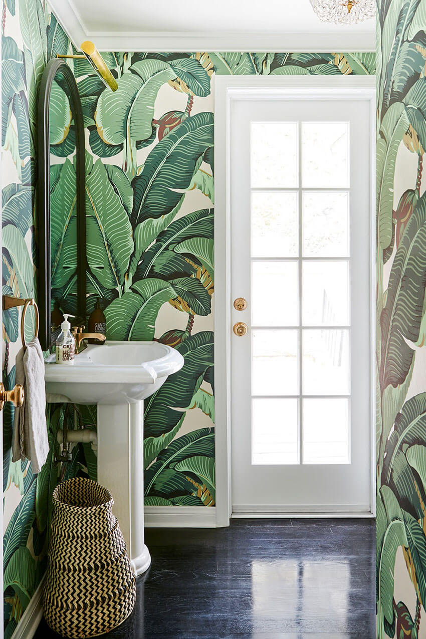 This room looks sensational with the nature-inspired wallpaper.