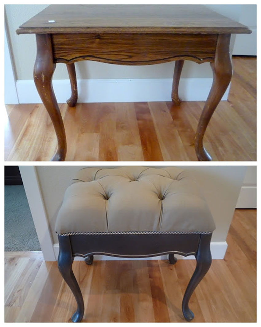 Table into footstool upholstery project