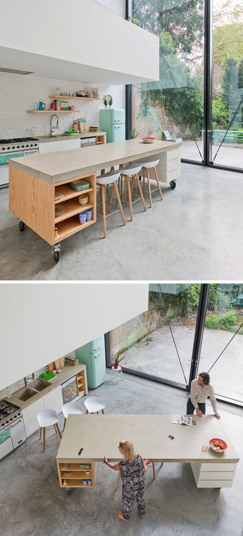 A movable kitchen island is also on the ergonomic design list.