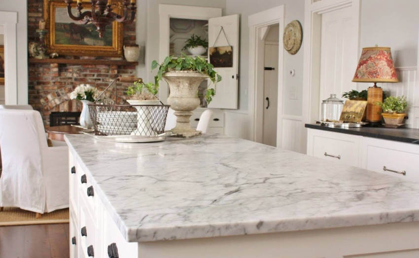 A marble countertop helps hide stains and it's beautiful!