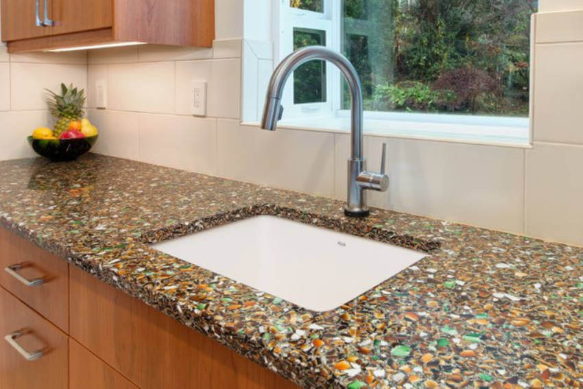 Recycled glass countertops are eco-friendly and beautiful!