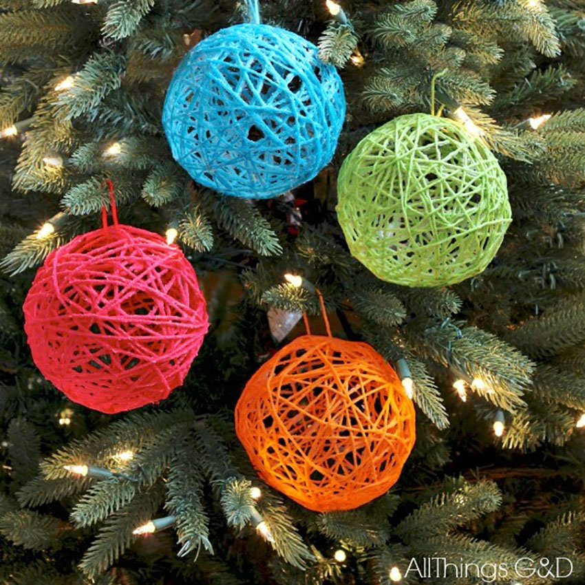 DIY Yarn Ball Ornaments - Easy DIY Christmas Ornaments