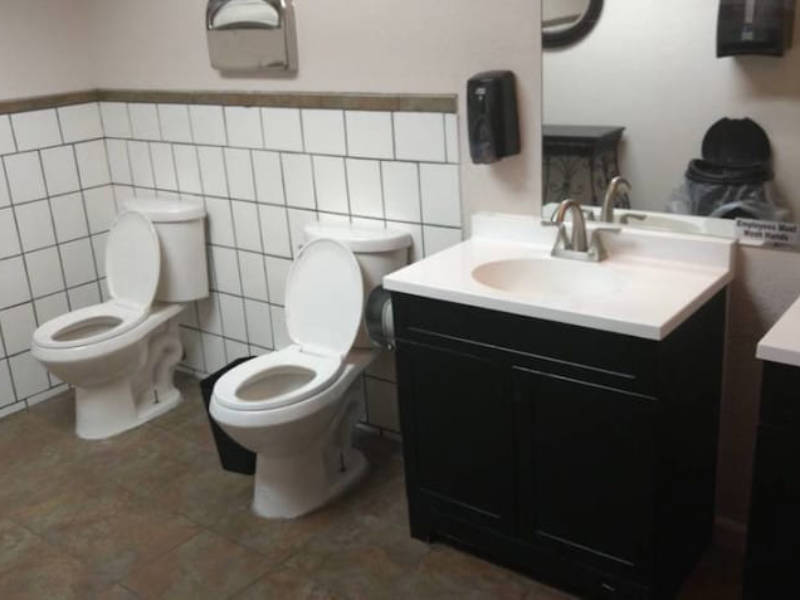 Double toilets are a thing, for some reason.