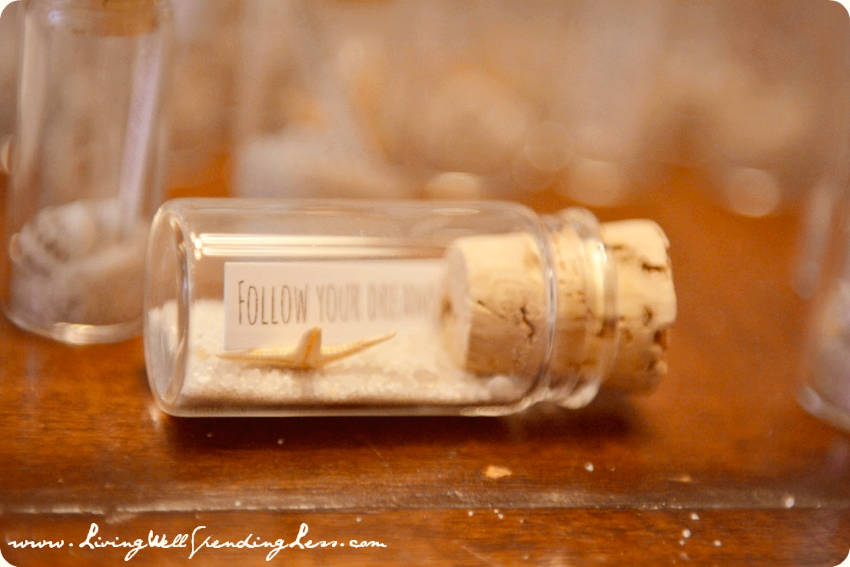 DIY message in a bottle for the guests to take home! 