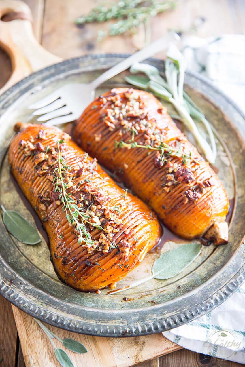 Honey Glazed Hasselback Butternut Squash - Christmas Dinner Menu