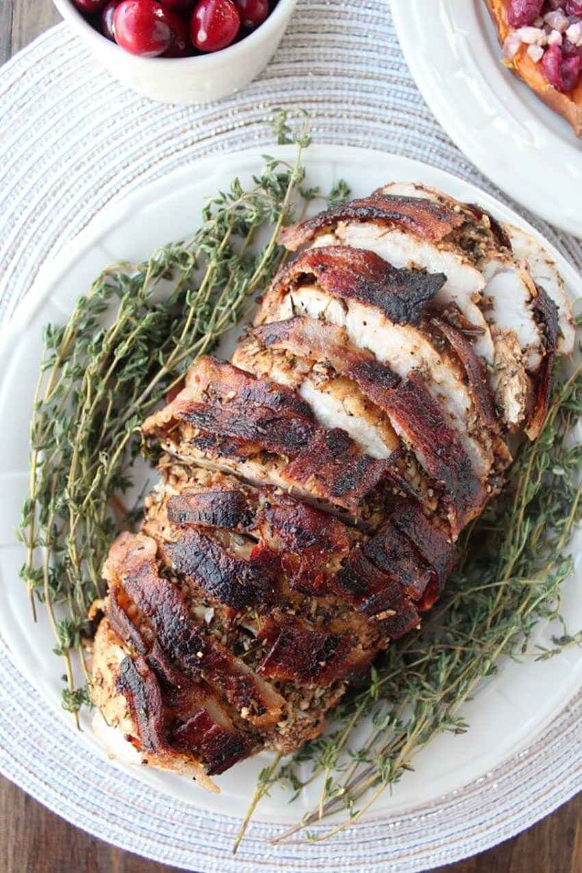 Bacon Wrapped Garlic Herb Crusted Turkey Breast